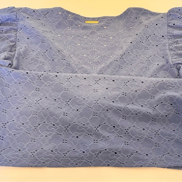 Michael Kors Floral Lace Eyelet Pull Over Blouse Blue Size Large Ruffled Sleeve - Picture 8 of 14